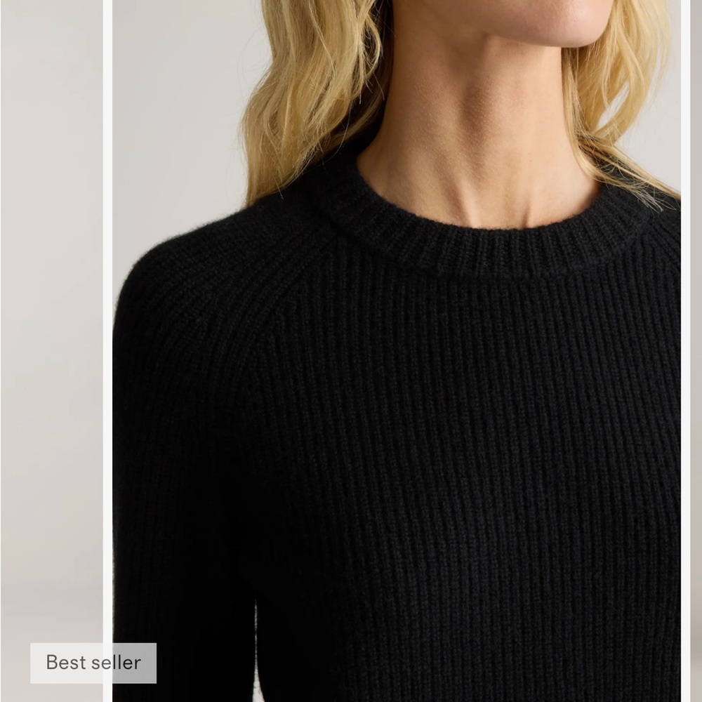 Quince Women's Classic Black Crew Neck Sweater 100% mongolian cashmere - Picture 3 of 7